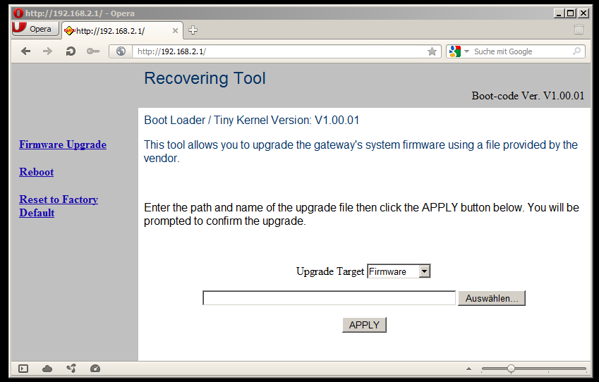 screenshot of the brn-boot recovery web interface